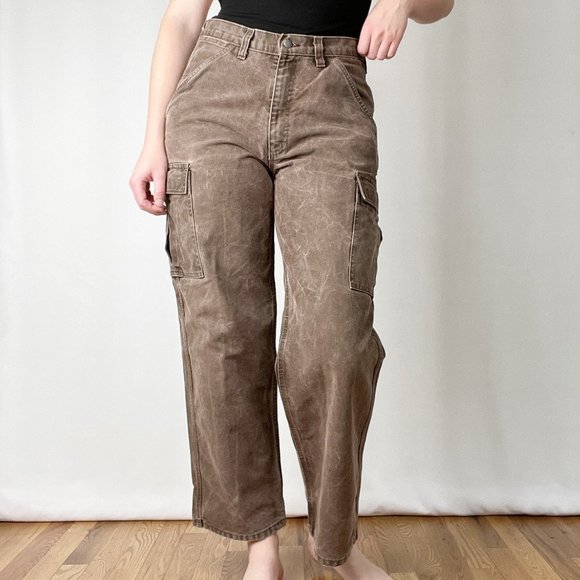 Vintage Cargo Carpenter High Rise Straight Leg Rigid Pants Denim Jeans Trousers - Picture 7 of 11